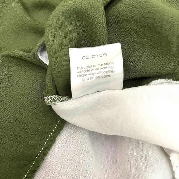BESS Womens Top XL White Green Linen Blend 3/4 Sleeve Boxy Fit Button Down - Picture 11 of 11